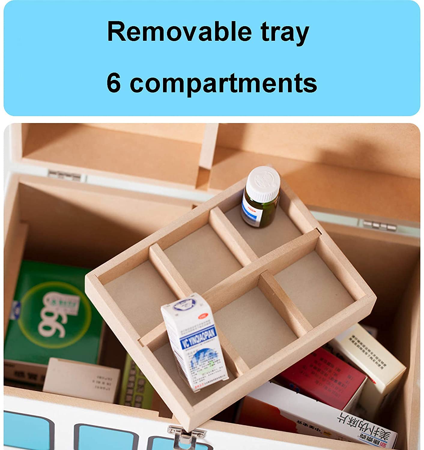 Amazon | ポータブル大容量木製装飾子供用薬箱、かわいい漫画の救急車